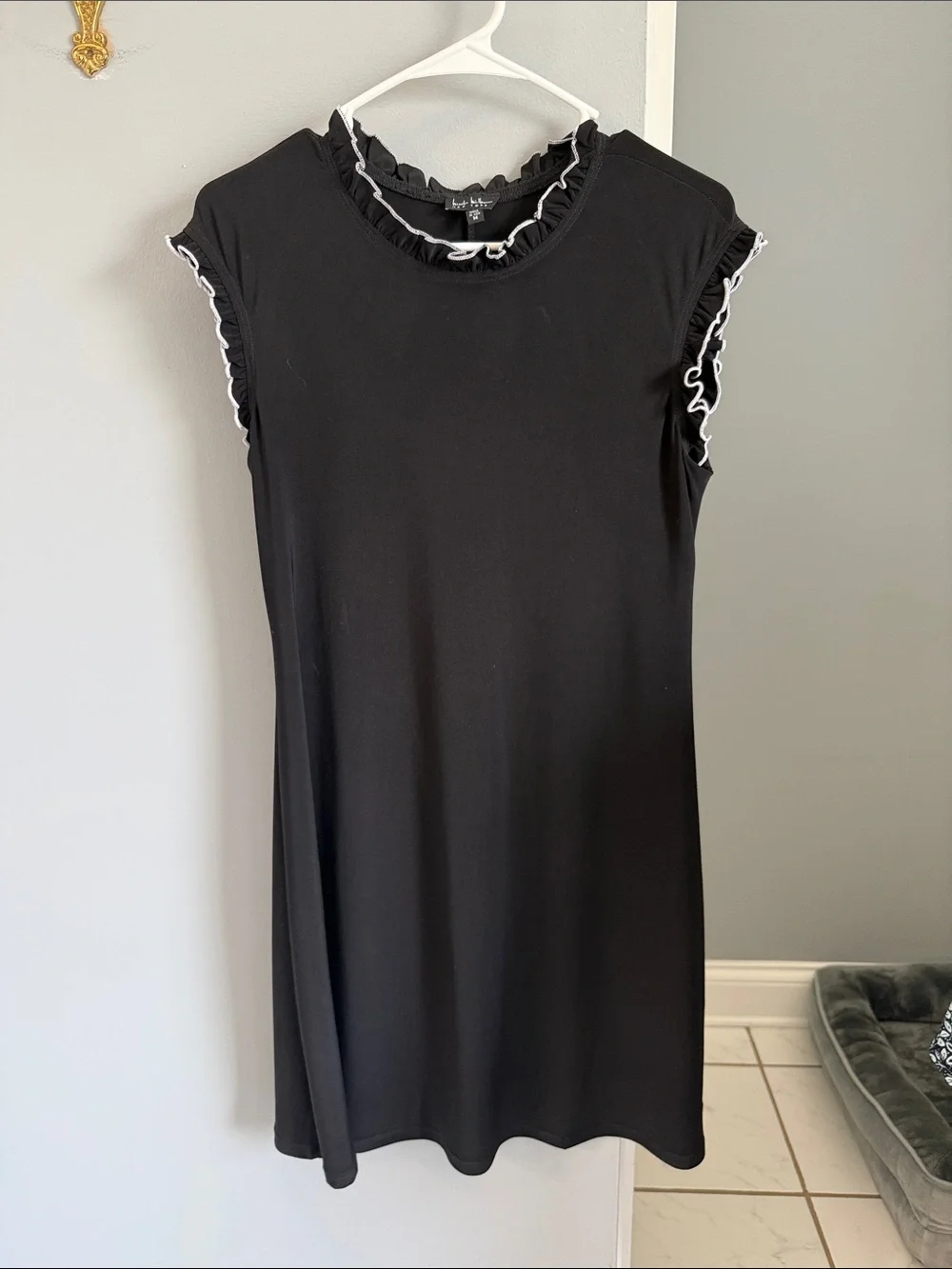 Nicole Miller Black Maxi Dress with White Ruffle Trim